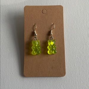 Handmade green gummy bear dangle earrings
